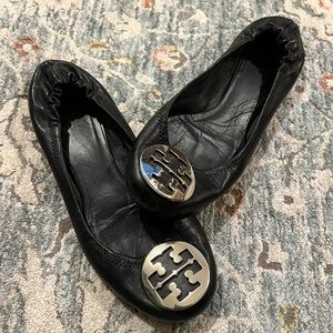 Tory Burch Black Leather Minnie Travel Flats
